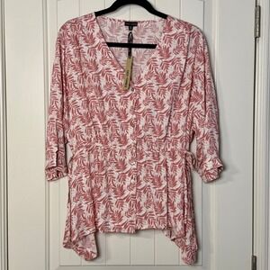 Coco + Carmen Women L/XL Tropical Leaf Print Top in Terracotta Boho